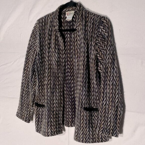 Vintage D’Allairds Brown Black Herringbone Acrylic Mohair  Wool Blend Cardigan S - Picture 1 of 10
